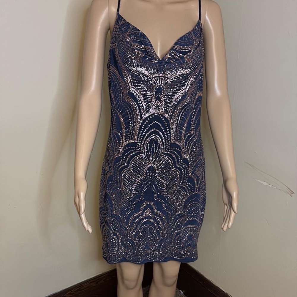 Jump Blue and Silver Sequin Slip Dress Sleeveless Cocktail